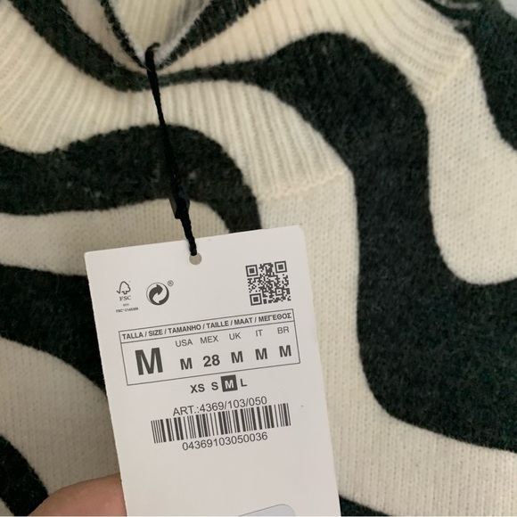 NWT Zara wavy wool blend knit high neck sweater cream grey size medium - Picture 6 of 8